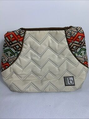 Cinda B Ivory With Multicolored Deco Side Pattern Shoulder Bag Washable Fabric